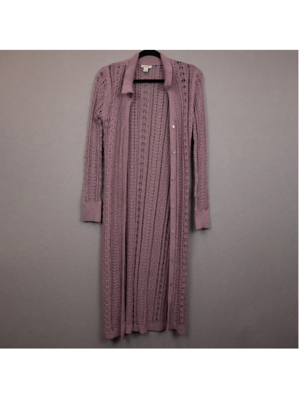Sundance Augusta purple crochet long line duster cardigan-S